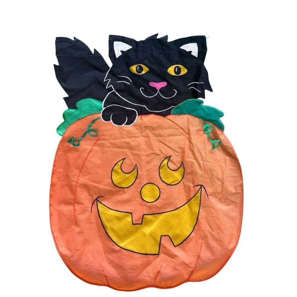 Halloween Black Kitten Cat‎ Jack O Lantern Pumpkin 40"x25"
